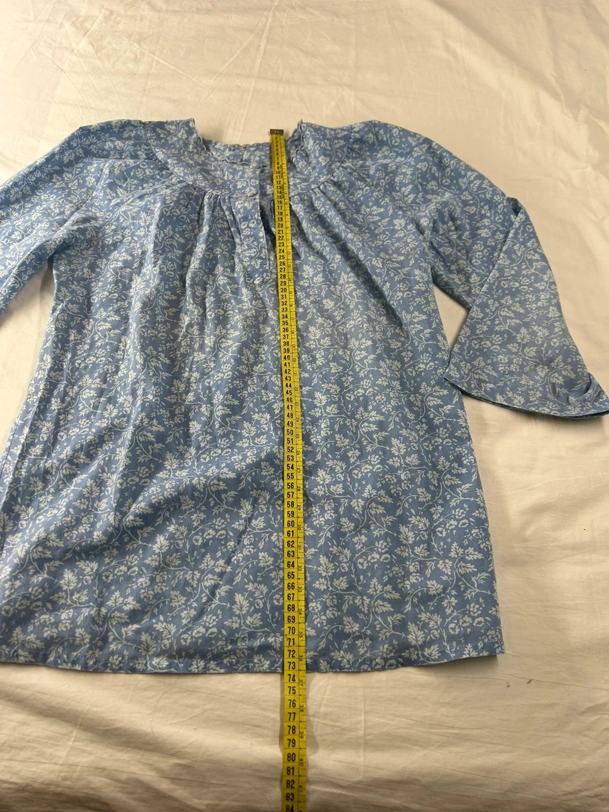 Blauw en wit vintage print lange mouw blouse – photo 5